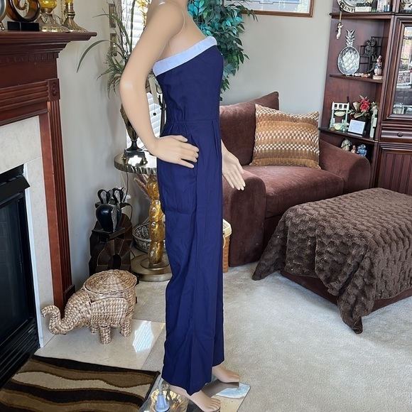 Brand New Monteau Strapless Romper Navy Blue White Nautical Linen Jumpsuit - Picture 12 of 16